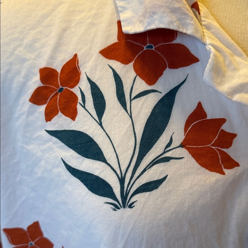 Abercrombie & Fitch White Short-Sleeve Button-Down with Orange Teal Floral Print